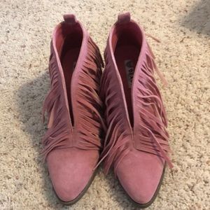 Pink fringe booties